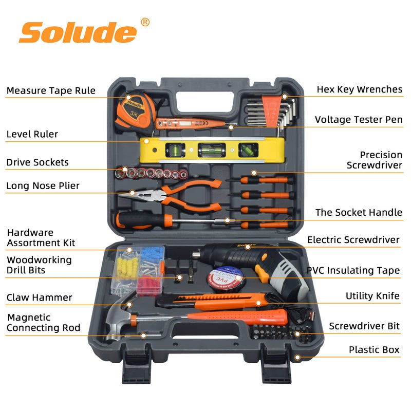 SOLUDE 130-Piece Home Tool Kit with 3.6V Cordless Rechargeable Screwdriver Basic Women's Tool Set for New Home Apartment Dorm & DIY Projects - Image 2